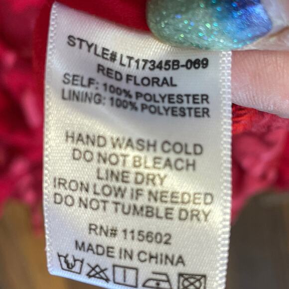 LUSH Cropped Long Sleeve Tie Front Open Back Red Floral Lined Top Size XL - Picture 12 of 15